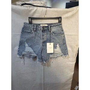 HIDDEN Sofie Mom Shorts Distressed Denim Blue Frayed Hem Size S